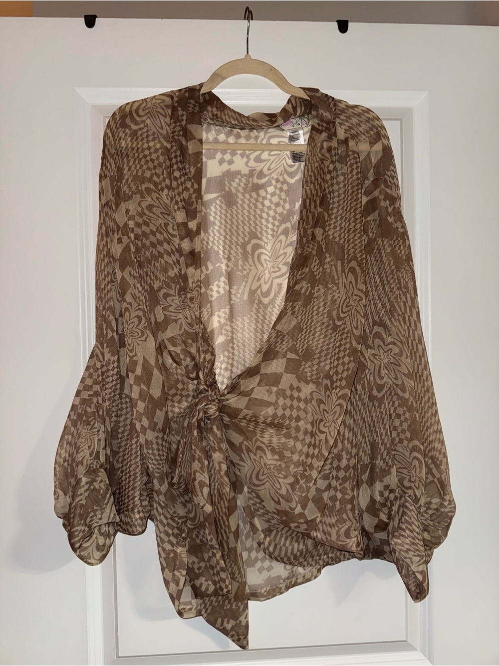 Free People Sheer Tie-Front Blouse in Brown